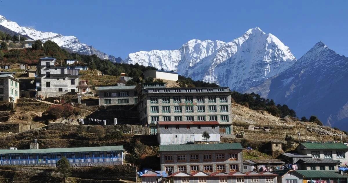 Namche Bazaar with Mountain Backdrop