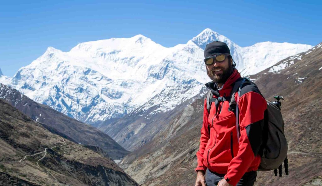 Man Hiker Hiking the Annapurna Circuit Trek, Nepal