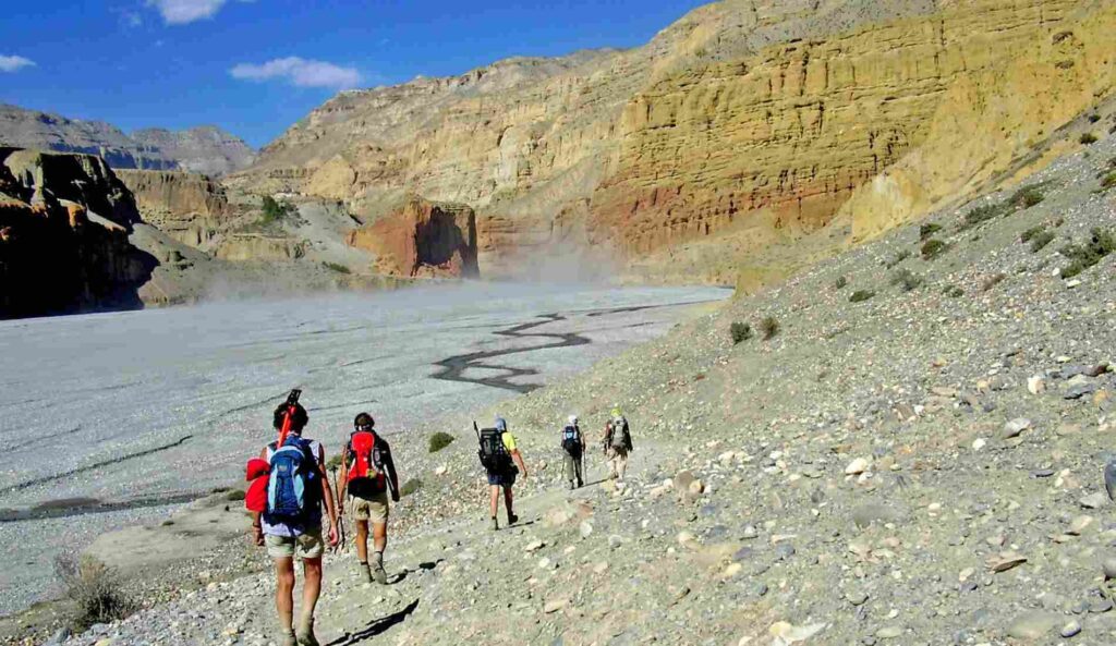 Group of trekkers enroute to Upper Mustang Trekking in Nepal