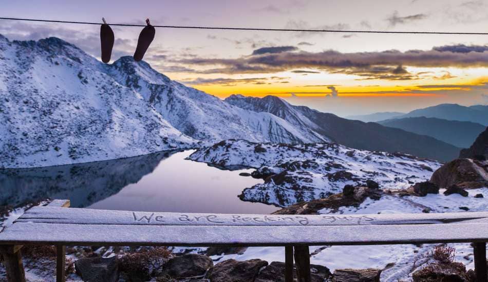 view of frozen gosaikunda lake