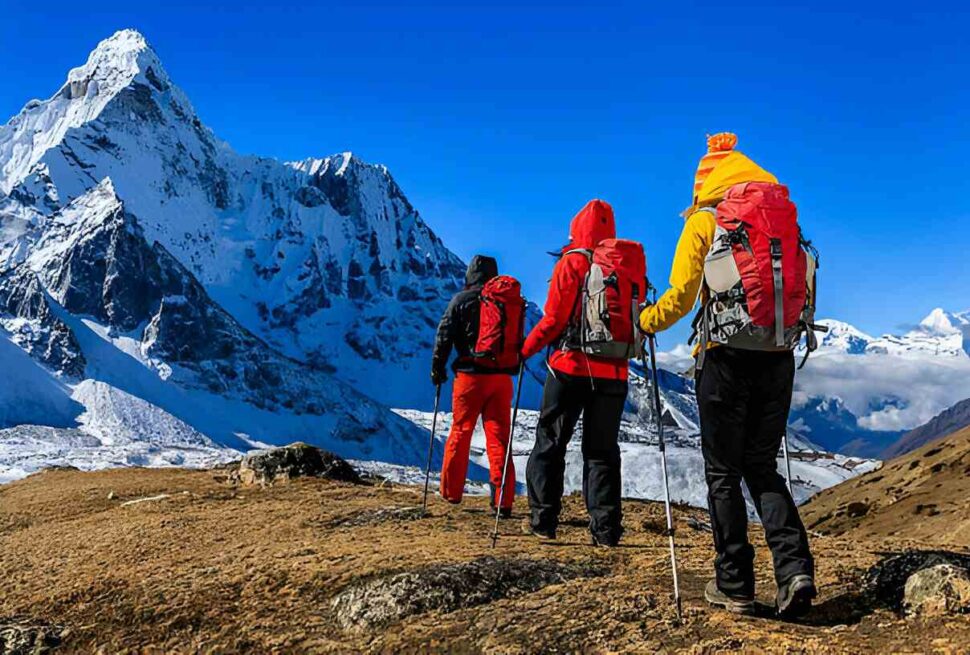 group of people trekking in mountain