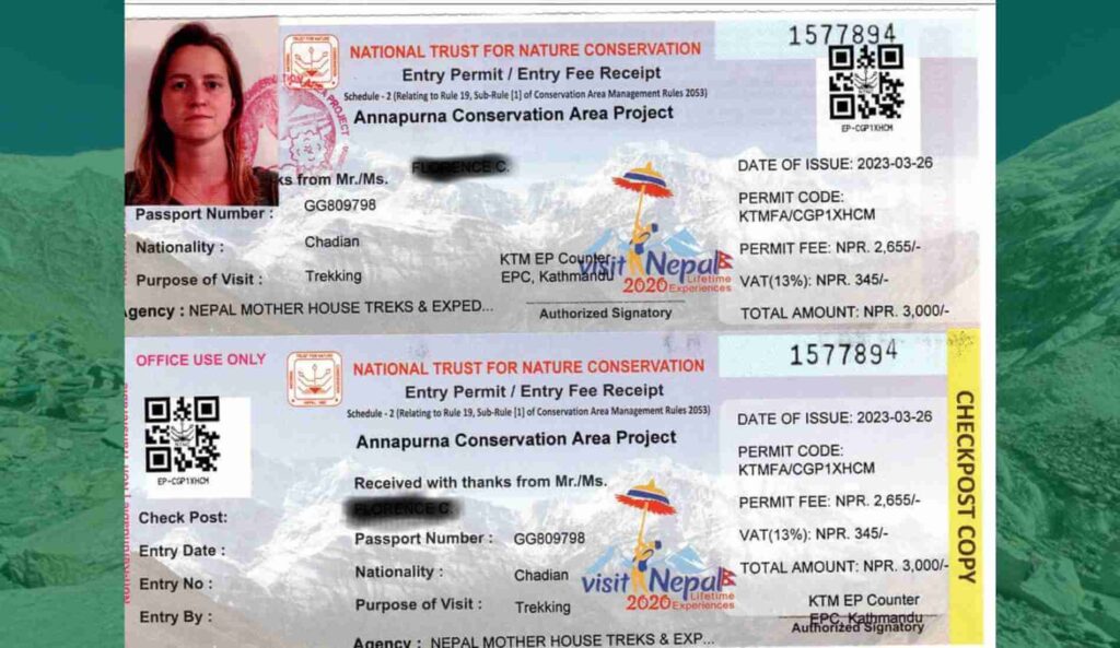 image of annapurna trekking permit