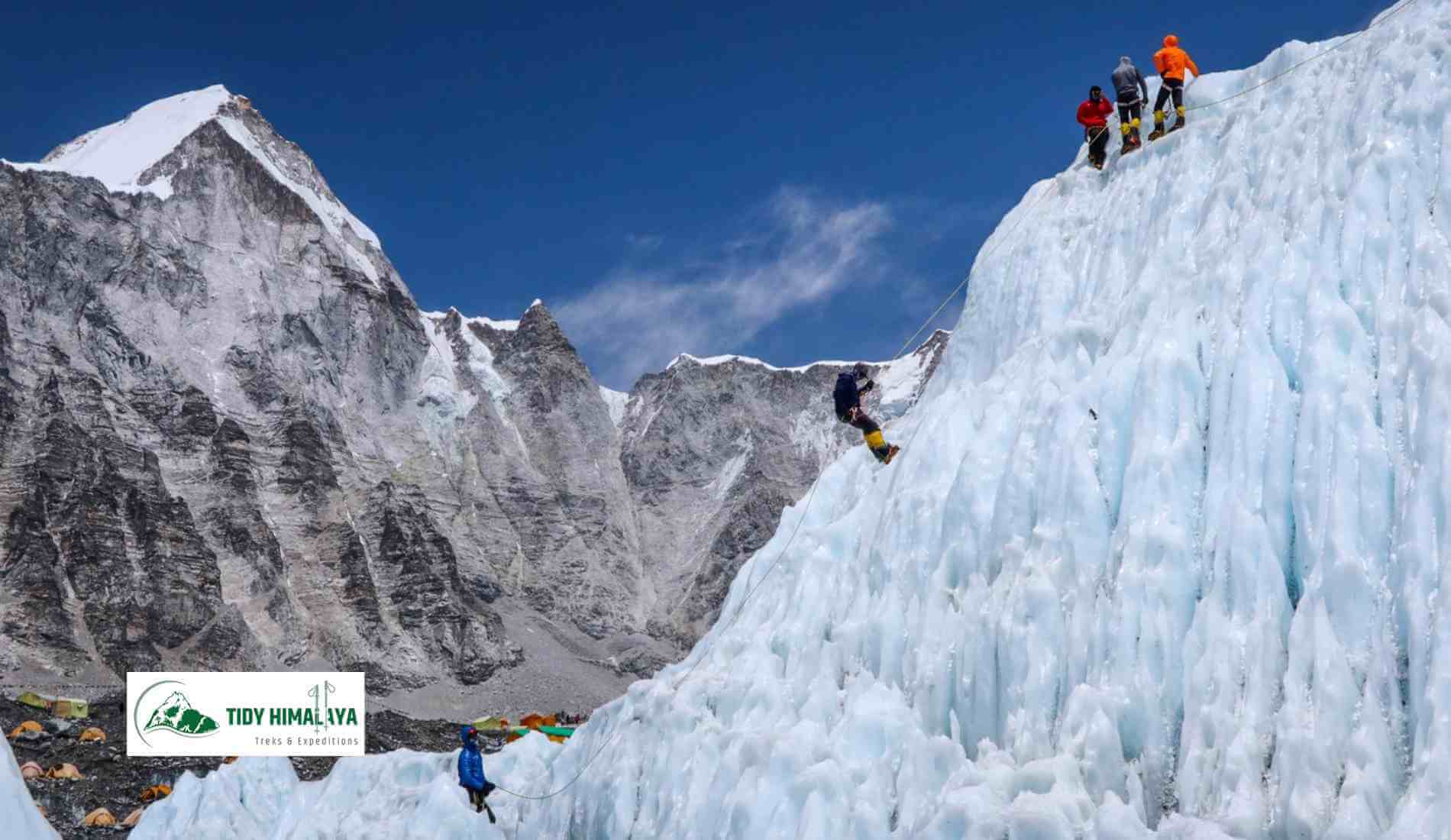 mountaineers climbing on the khumbu glacier