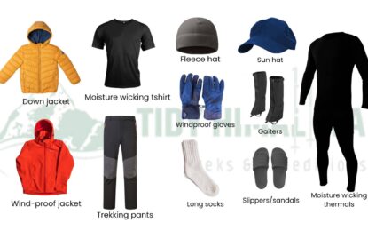 common clothing gear for trekking in nepal